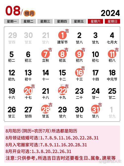 2026年陰歷8月份的黃道吉日有哪些